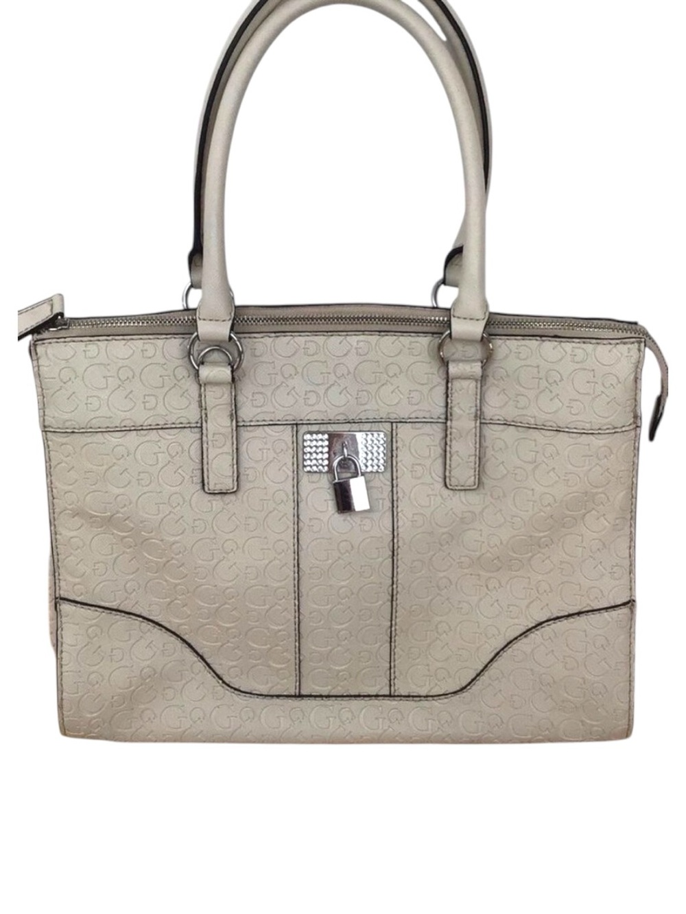 Guess ecru handbag contemporary luxury  purse big shoulder bag cream off white